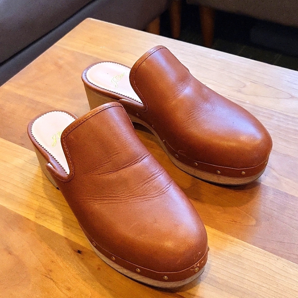 J. Crew Leather Clogs for Women Warm Sepia Brown 6.5